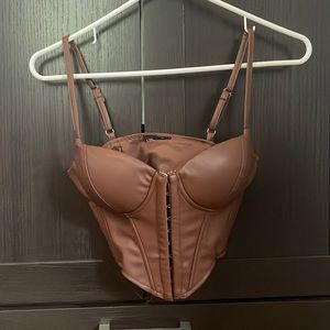 Brown leather corset top